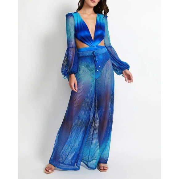 PatBO Ombre Netted Beach Dress Blue Cut Out - Picture 6 of 12